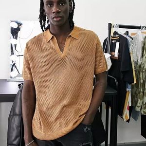 Topman revere collar mesh polo